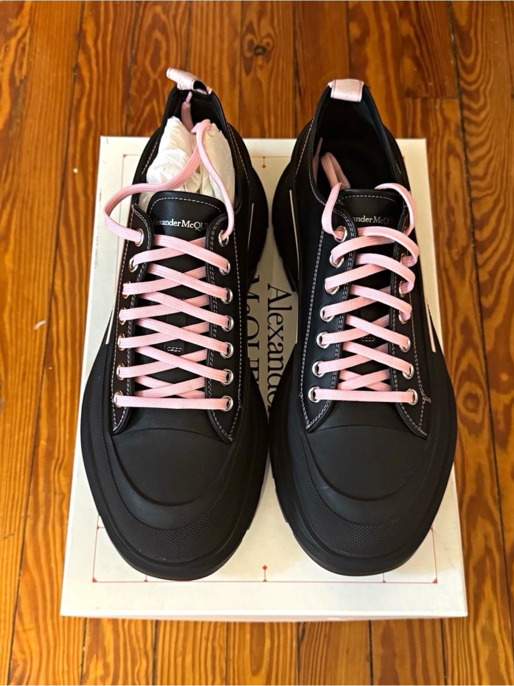 Alexander McQueen Black Sneakers with Pink Laces